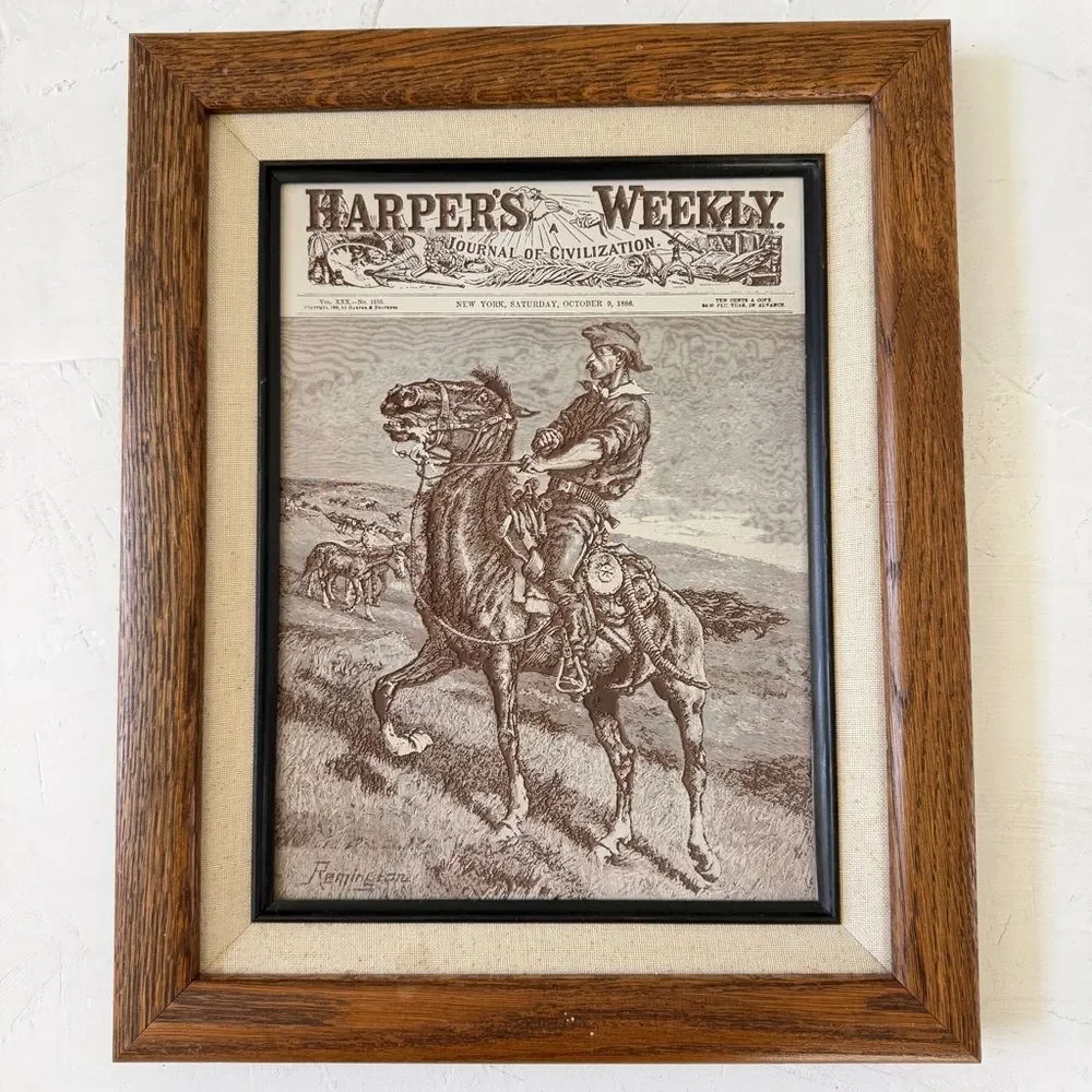 1886 Harper's Weekly Magazine Cover Page Engraved Texture Art Remington Framed